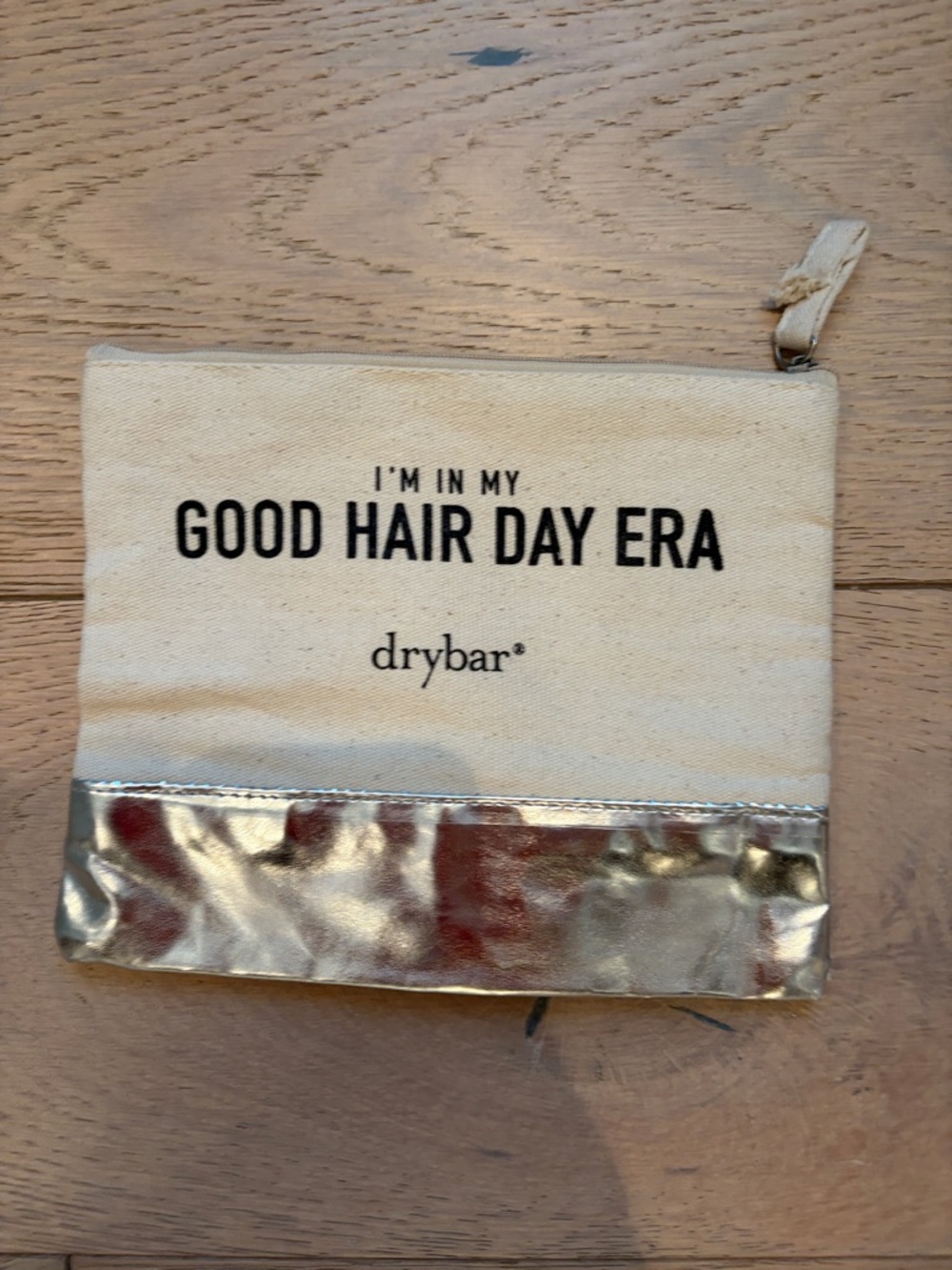 Drybar Cream Canvas Pouch with Metallic Gold Accent